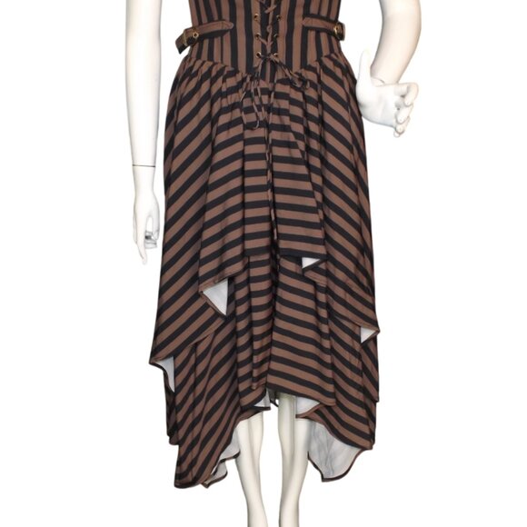 new SCARLET DARKNESS Dress, 10, Brown/Black Stripes, Hi-Low Skirt, Lace/Buckles - Picture 9 of 14